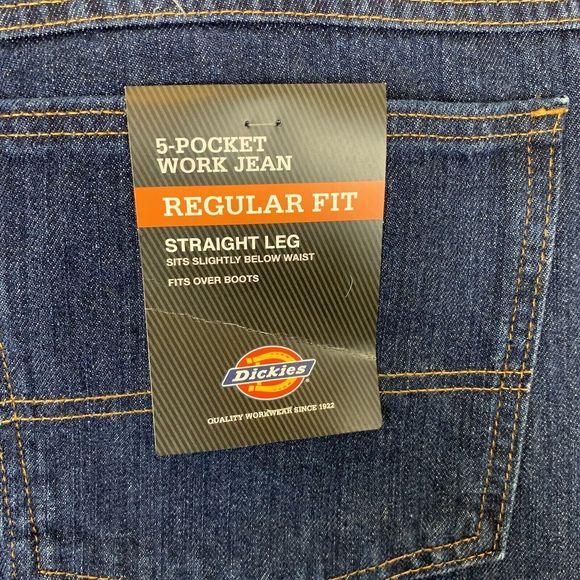 S Dickies Jeans Mens 44x30 Blue Denim 5 Pocket Work Regular Fit Straight Leg NWT - Picture 7 of 9